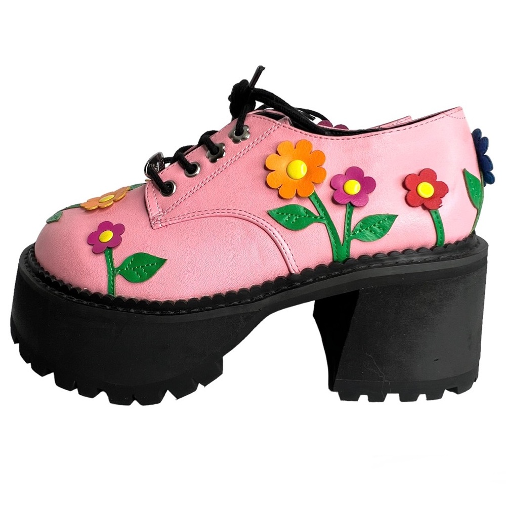 Delia’s Platform Shoes Pink Floral Flower Chunky Lace Up Size 5 Faux Leather - Picture 4 of 15